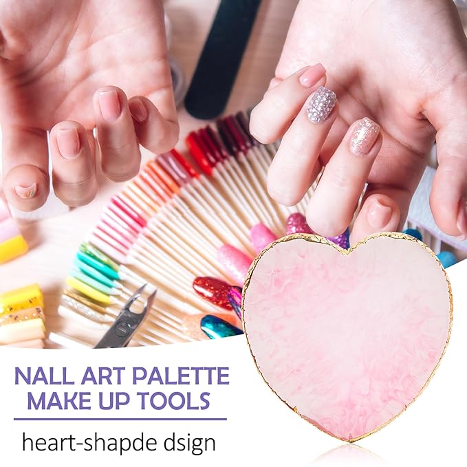 2 Pcs Resin Nail Art Palette and 2 Pcs Nail Brush, Color Palettes Cosmetic Mixing Tools, Nail Polish Palette with Stainless Stirring Rod for Nail Salons and Beginners (White, Pink)