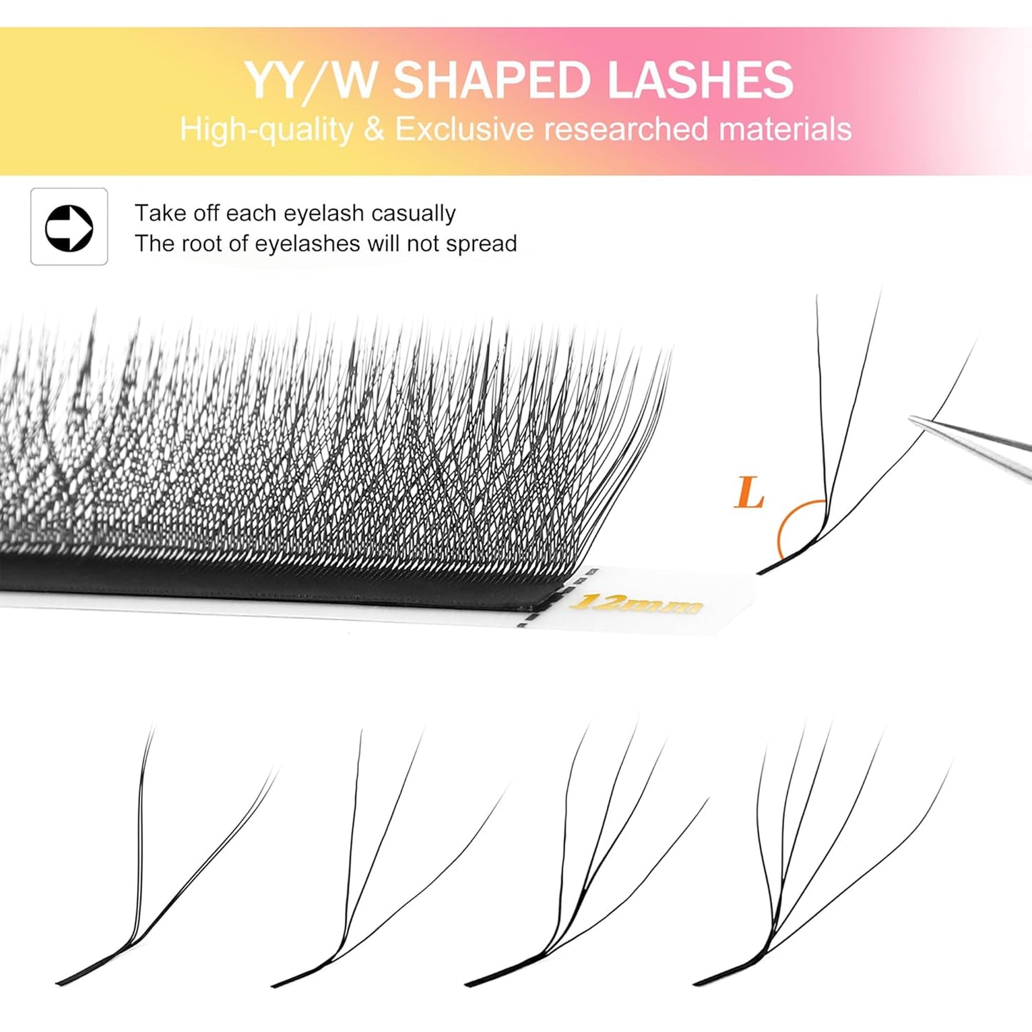W Lash Extensions 4D Eyelash Extensions W Shape 0.07mm Thickness L Curl 15mm Premade Fans W Lashes Individual Lashes Matte Black 12 Rows False Eyelashes Volume Lashes(W-4D-0.07-L,15mm)