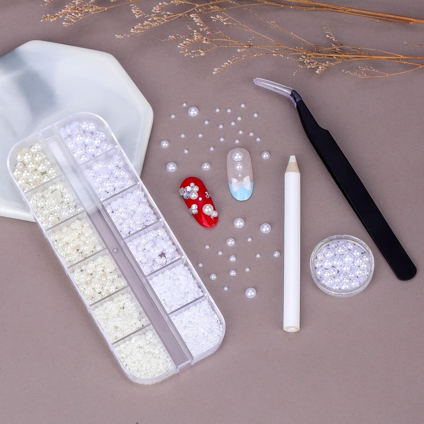 Flatback Rhinestones Half Pearls for Crafting, 1.6-4mm White Glass Rhinestones and 1.5-6mm Small Pearls for Bedazzling, Clothes and Nails Art