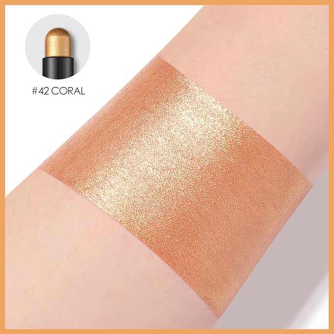 FOCALLURE Shimmer and Matte Cream Eyeshadow Stick,Smooth Brilliant Eye Brightener Pencil for Women,Long Lasting Waterproof Eye Shadow and Liners Makeup,CORAL