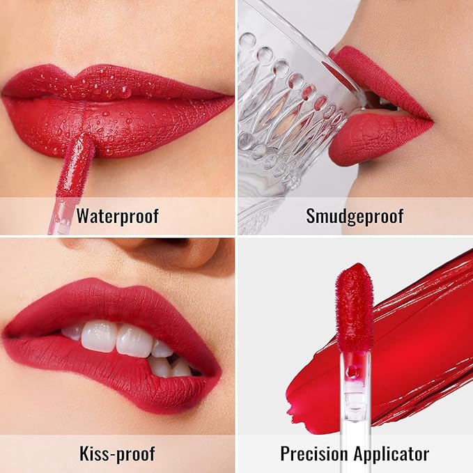 Oulac Matte Liquid Red Lipstick for Women, Deep Red Lip Gloss Creamy Matte Texture, Waterproof, Non-Stick Cup, Extra-Pigmented Lip Tint Stain with Vitamin E & Rose Oil, Vegan, Cruelty-Free, M01