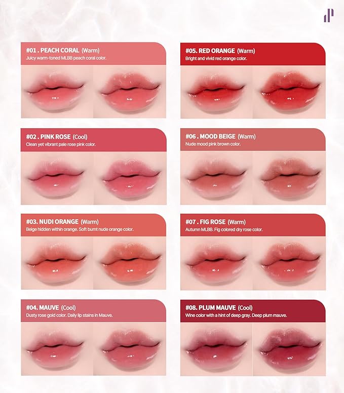 Heart Percent Dote On Mood Pure Glow Tint, Watery & Lightweight Moisturizing Lip Stain Long Lasting Liquid Lipstick 6.8g, #11. Just Coral