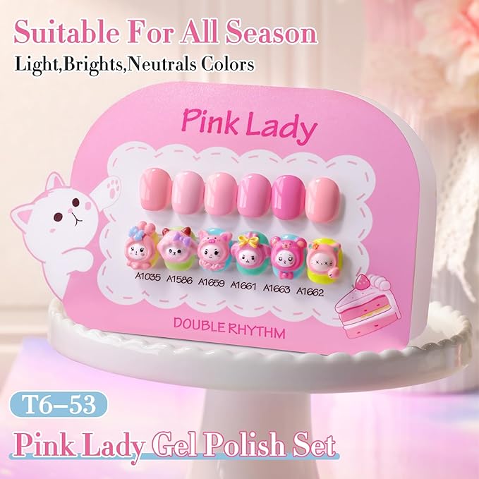 Double Rhythm 6 Pcs 15 ML Gel Polish Set Same Color Same Bottle Soak Off Gel Polish Kit Nail Art Manicure Salon DIY at Home for Women (Neutral Skin Pink Nude Beige -T6-53)