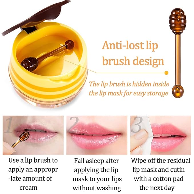 Watermelon Sleeping Lip Mask,Bee Lip Balm Lip Mask Honey Pot Propolis Moisturizing Lip Balm with Stick,Plumping Lip Hydrating Prevention Dry& Cracked Lip Scrubs Exfoliato Lip Wrinkle Care(Watermelon)