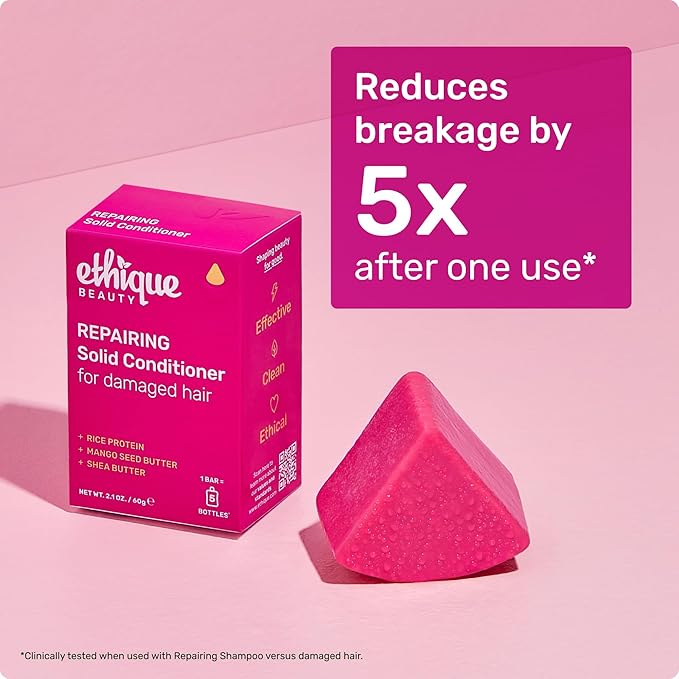 Ethique Repairing Conditioner Bar for dry, damaged hair with Rice Protein - Plastic Free, Vegan, Cruelty-Free, 2.12 oz - Formerly Too Delicious