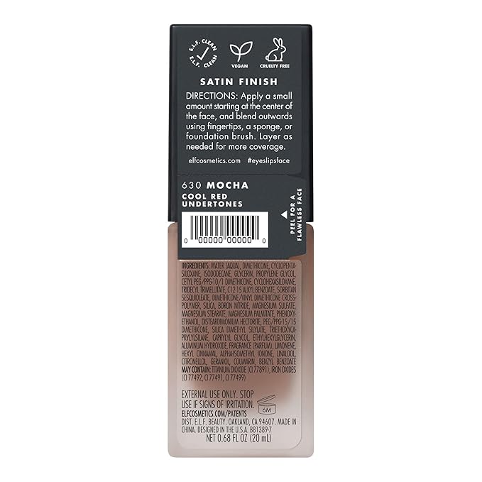 e.l.f. Flawless Finish Foundation, Lightweight & Medium Coverage, Semi-Matte Finish, Mocha, 0.68 Fl Oz (20mL)