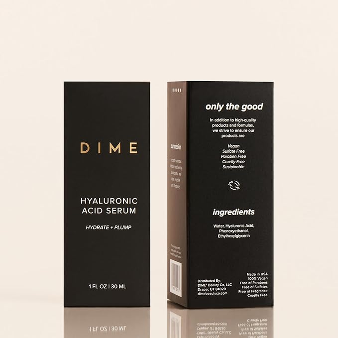DIME Beauty Hyaluronic Acid Serum, Ultra Hydrating Face Serum with Pure Hyaluronic Acid, 1 oz / 30 ml
