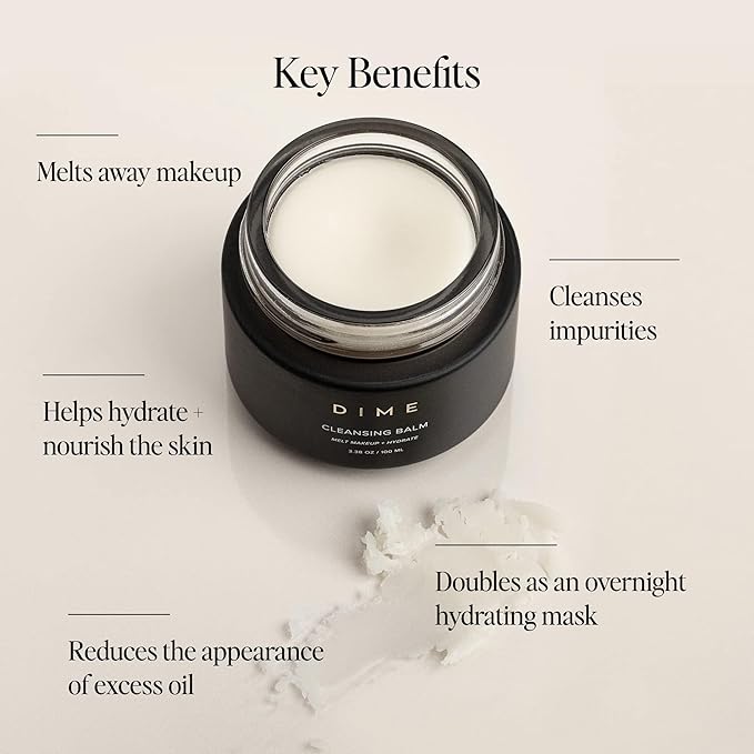 Dime Beauty Cleansing Balm, Oil Makeup Remover and Face Cleanser, Hydrating Eye Makeup Remover with Squalane, 3.38 oz / 100 ml