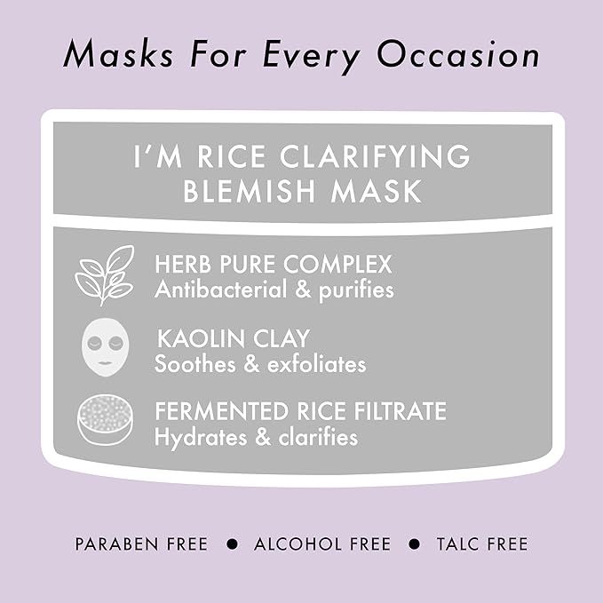TONYMOLY I'm Rice Clarifying Skincare Set – 3-Step Face Care for Clear, Hydrated Skin – Includes Enzyme Powder Cleanser, Blemish Mask & Nourishing Sheet Masks – Gentle Exfoliation & Oil Control