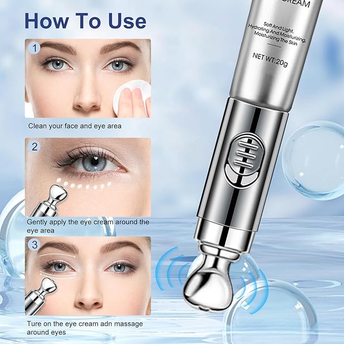 20g Eye Cream with Electric Massage, Moisturizing Anti-Wrinkles Eye Cream, Anti Aging Eye Cream for Dark Circles and Puffiness, Results in 3-4 Weeks to Reduce Fine Lines