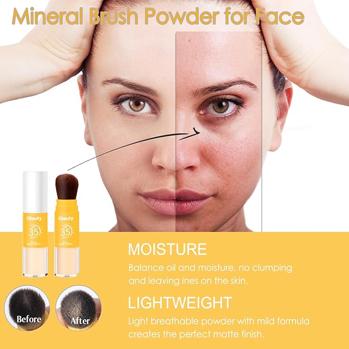 Mineral Setting Powder, Matte Oil Control Mineral Brush Powder for Face, Natural Translucent Loose Setting Powder, Lasting Lightweight Breathable Face Powder for All Skin (Medium, 8g)