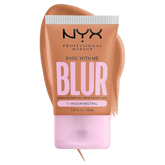 NYX PROFESSIONAL MAKEUP Bare With Me Blur Skin Tint Foundation Make Up with Matcha, Glycerin & Niacinamide - Medium Neutral