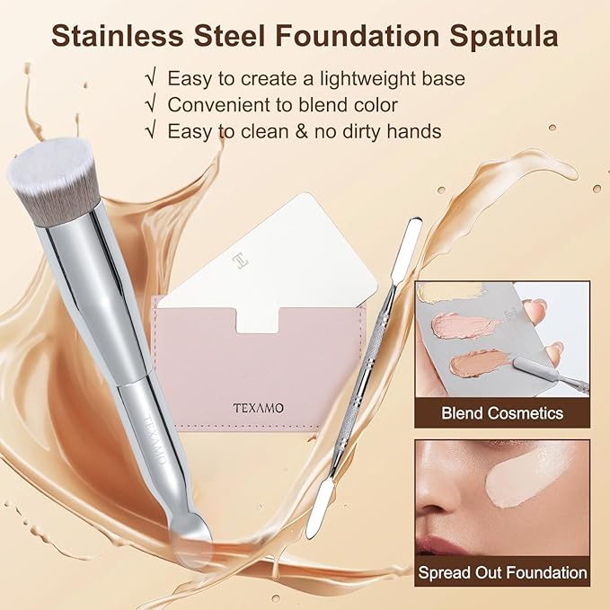 Foundation Makeup Spatula Mixing Makeup Palette Spatula Foundation Brush, Makeup Spatula and Palette Set, Spatula for Makeup Professional Makeup Tool(Foundation Bruh+Spatula+Palette)