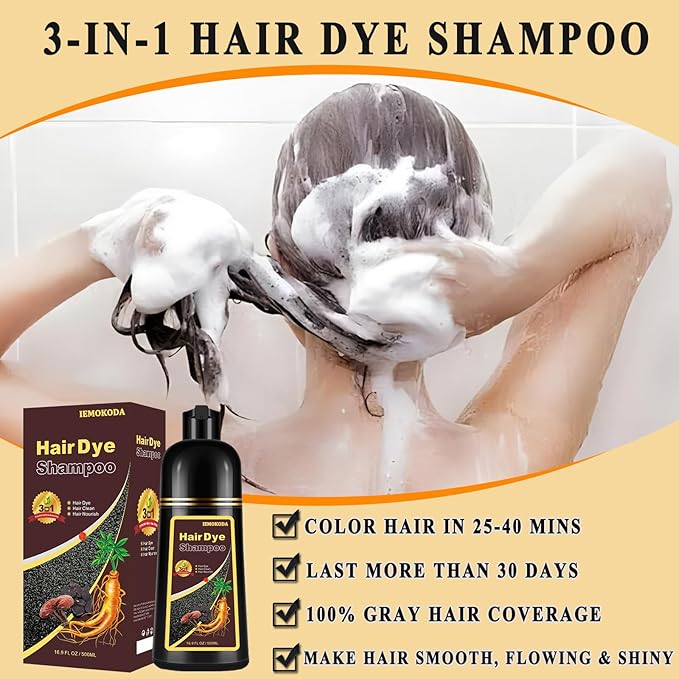Deep Wine Red Hair Dye Shampoo 3 in 1 for Gray Hair, Instant Hair Dye for Men Women, Long-lasting & Natural Hair Color Shampoo, Effect in Minutes, 16.9 Fl Oz