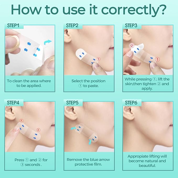 Face Lift Tape Invisible, 100 PCS Face Neck Tape Lifting Invisible Under Makeup, Instant Neck Tape for Loose Sagging Skin, V-Shaped Facelift Strips for Double Chin, Brows, Eyes, Jowls, Wrinkles