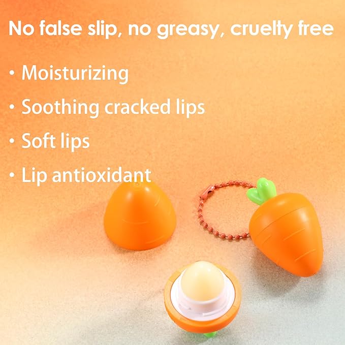 KISSIO Lip Balm,Carrot Lip Balm,Lip Care with B5 Panthenol,Macadamia Seed Oil and Olive Oil,Moisturize and Soothe Dry Chapped Lips,Make Lips Soft,Cruelty Free,0.12 oz(03#Carrot)