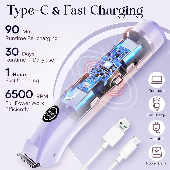 Bikini Trimmer for Women|Hair Removal Shaver - Painless Electric Razor, Cordless Body Shaver for Travel, Replaceable Lady Facial Razor|Trim Nasal/Eyebrows, IPX7 Waterproof&Easy Cleaning, Ceramic Blade