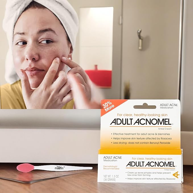 Adult Acnomel Acne Medication Tinted Cream 13 Oz - Acne Spot Treatment Cream Anti Pimple Cream for Men and Women, Clears Breakouts, Soothes Sensitive Skin Nose Cleaning Brush [Pack of 4