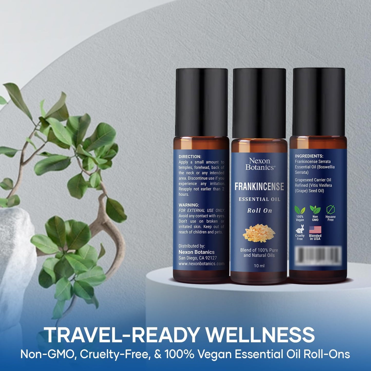 Frankincense Essential Oil Roll-On 10 ml - Pure, Natural Oil with Grapeseed for Aromatherapy & Skin Care - Nexon Botanics