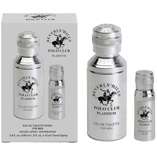 Beverly Hills Polo Club Cologne for Men Bonus Pack Designer Eau De Toilettes 3.4oz + 0.5oz 2 count (Platinum)
