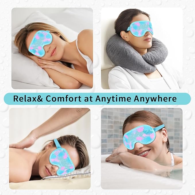 Cooling Eye Mask Gel Eye Mask, Reusable Hot Cold Therapy cold eye mask for Post Surgery, Puffiness, Dark Circles, Eye Bags, Dry Eyes, Migraines with Soft Plush Backing (Leaves)