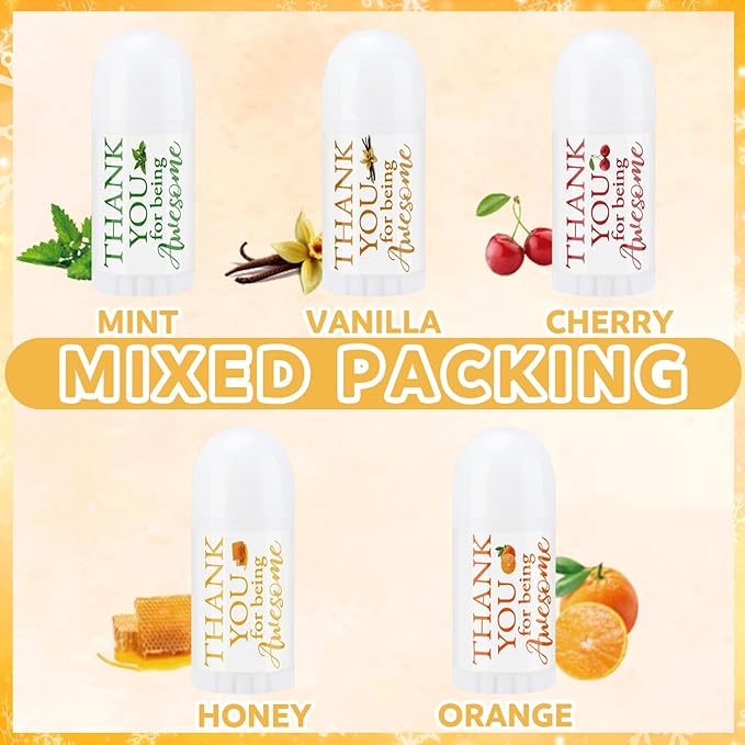 50 Pcs Thank You Gifts Mini Lip Balm Pack Lip Moisturizer Assorted Flavors Dry Lip Care Products for Teacher Baby Shower Coworkers Friend