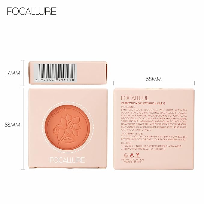 FOCALLURE Powder Palette Blush, Matte Mineral Blush Powder, Bright Shimmer Face Blush Makeup, Contour and Highlight Blush Palette, Highly Pigmented, Long Lasting, Waterproof, Blendable, #302