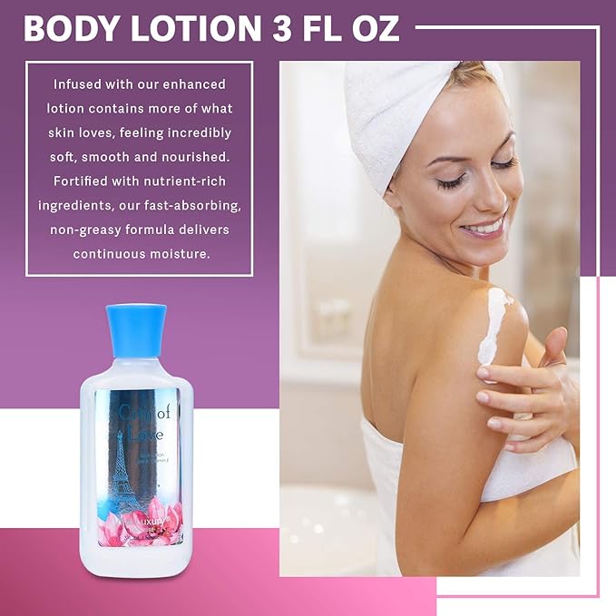 Bath & Body Care Travel Set - Home Spa Set with Body Lotion, Shower Gel and Fragrance Mist, Valentines Day Gifts for Her and Him(City of Love)