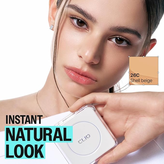 CLIO Kill Cover Founwear Cushion The Original – 20 Shades, Buildable Light to Medium Coverage, Natural Finish, Korean Makeup Foundation, Long-Lasting Skin Fit, 26C SHELL BEIGE