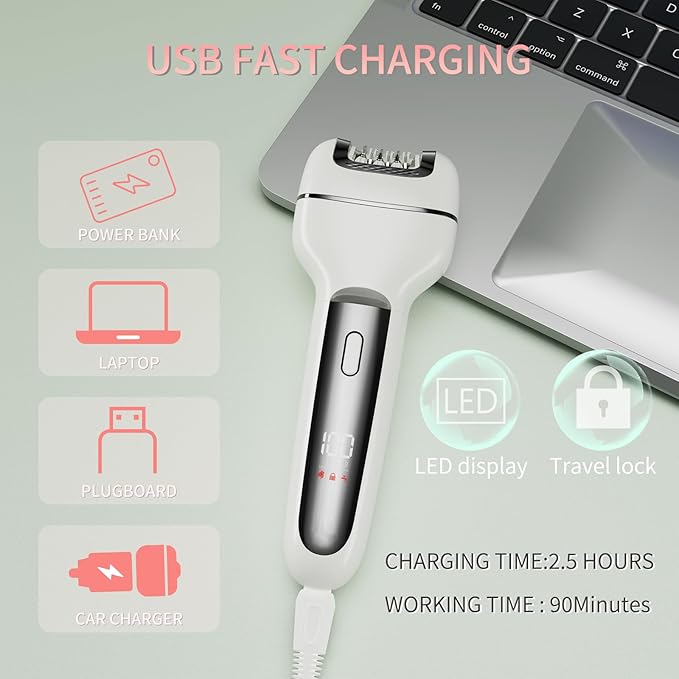 Epilator for Women 3-in-1 Epilator, Body Hair Removal Device,Wet/Dry, Waterproof, Cordless Rechargeable Electric Trimmer & Shaver & Callus Remover for Women & Men 606 Gray