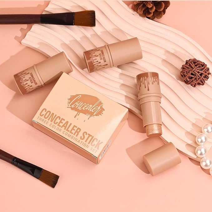 3Pcs Contour Stick Set，3 Colors Contour Stick Makeup Set， Long-Lasting Waterproof Concealer Stick Kit，Cream Blush & Highlighter Bronzer Pen (SET-B)