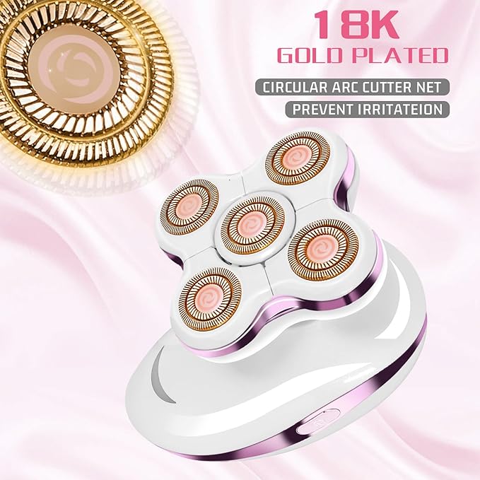 Electric Razors for Women: Rechargeable Shaver with Detachable Head - 5D Wet and Dry Lady Hair Remover for Legs and Hand (Pink)