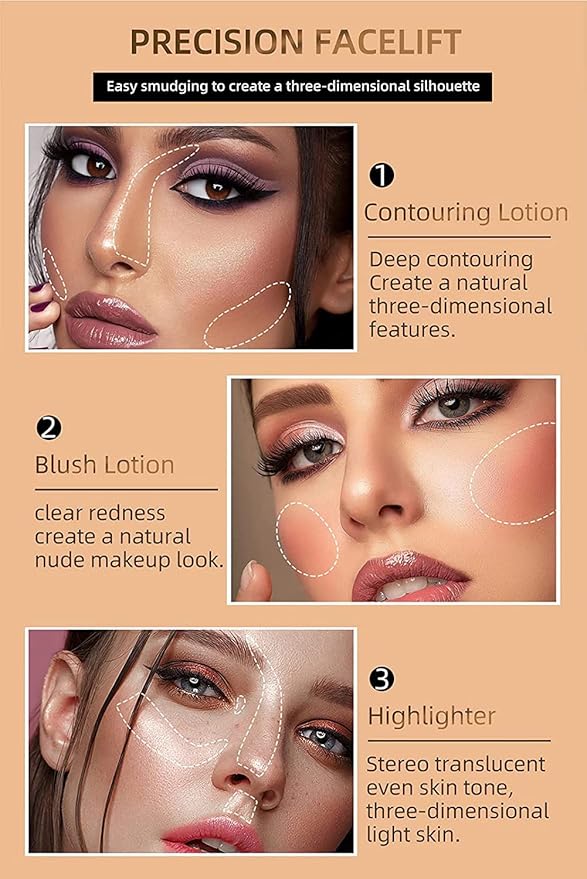 3 Pcs Liquid Contour Beauty Wand Set, Contour & Blush & Highlighter Stick with Cushion Applicator， Attached Easy to Blend, Long Lasting & Smooth Natural Matte Finish (01#03#04)