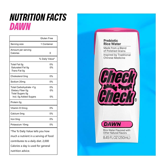 CheckCheck Prebiotic Rice Water, Dawn and Dusk Variety, 12 Pack, 8.45 Fl Oz Bottles (12 Pack, Dawn)