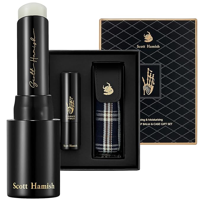 Courage Lip Balm & Case Gift Set - Pure Cowhide Leather Chapstick Holder with Hydrating Lip Balm for Dry Cracked Lips - Flavored Lip Balm & Lip Balm Holder Gift Set for Men