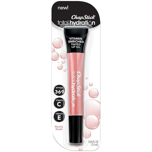 ChapStick Total Hydration Vitamin Enriched Nearly Nude Tinted Lip Oil Tube, Lip Care - 0.24 Oz