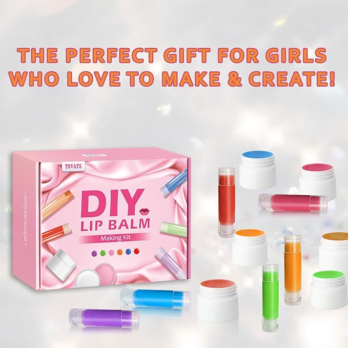 TSVATE DIY Lip Balm Kit, 47Pcs Lip Balm Making Kit for Kids, Make Your Own Lip Balm, DIY Lip Care Kit by Multi-flavor and Multicolored, DIY Makeup Set for Birthday Gift