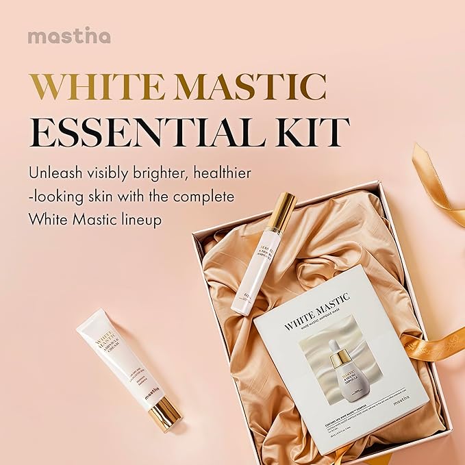 MASTINA White Mastic Essential Skin Care Set- Cream, Ampoule Massager Roller Stick & Sheet Mask Set for Skin Care. Korean Skin Care. Vegan Collagen, Beta-Glucan