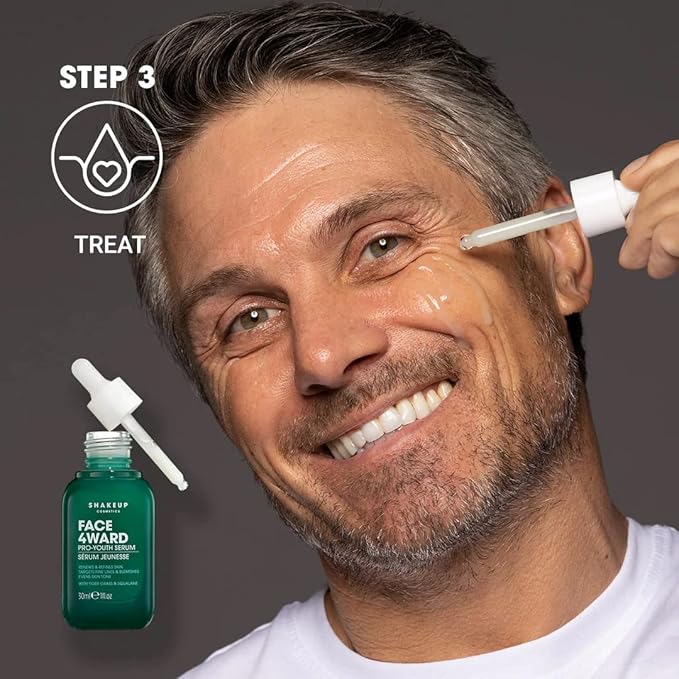 Shakeup - Mens Skincare Routine with Wash Bag, Gift Set, Daily Face Wash, Clarifying Toner, Anti Ageing Serum, Matte-Effect Moisturiser, Plus Wash Bag