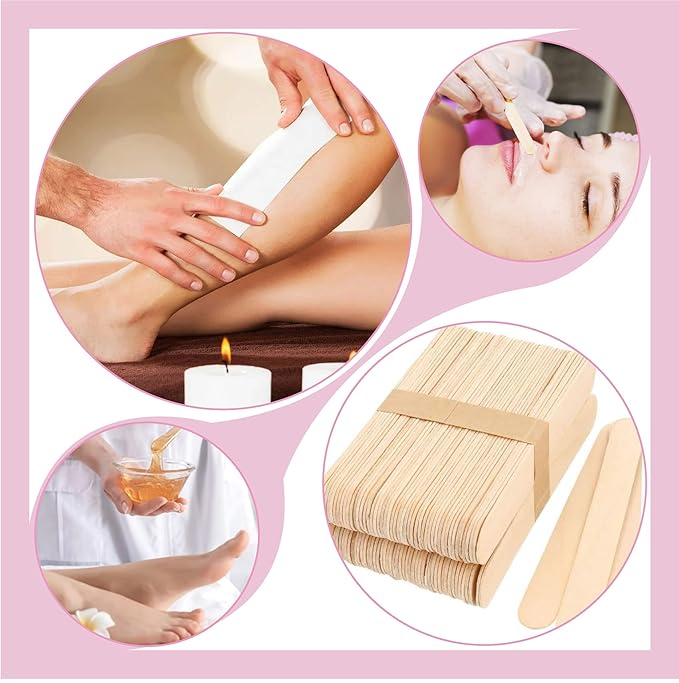 Mibly 4 Style 400 Pcs Assorted Wooden Wax Sticks for Body Legs Face and Small Medium Large Sizes Eyebrow Waxing Applicator Spatulas for (400 Piece Set)