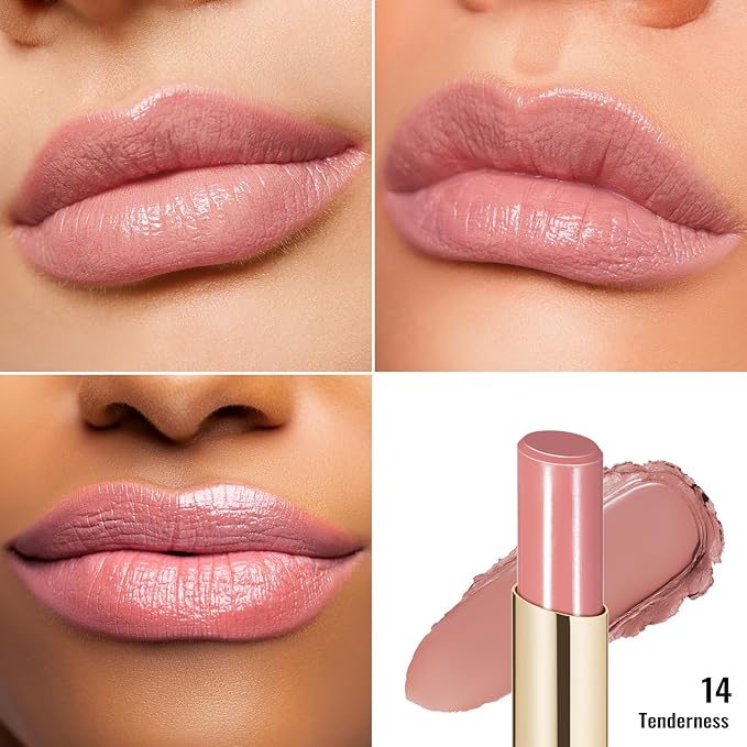 Oulac Moisturizing Shine Mauve Pink Lipstick for Women - 2 in 1 Glossy Light Pink Tinted Lip Balm, Hydrating Winter Lipstick for Dry Lips,Shine Juicy Finish Vegan 2.2g/0.07oz (14)
