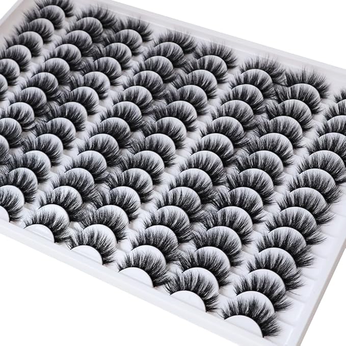 False Eyelashes 48 Pairs Faux Mink Lashes 14mm Wispy Lashes 3D Fluffy Cat Eye Lashes Pack Bulk Wholesale Strip Lashes(style 48-032)