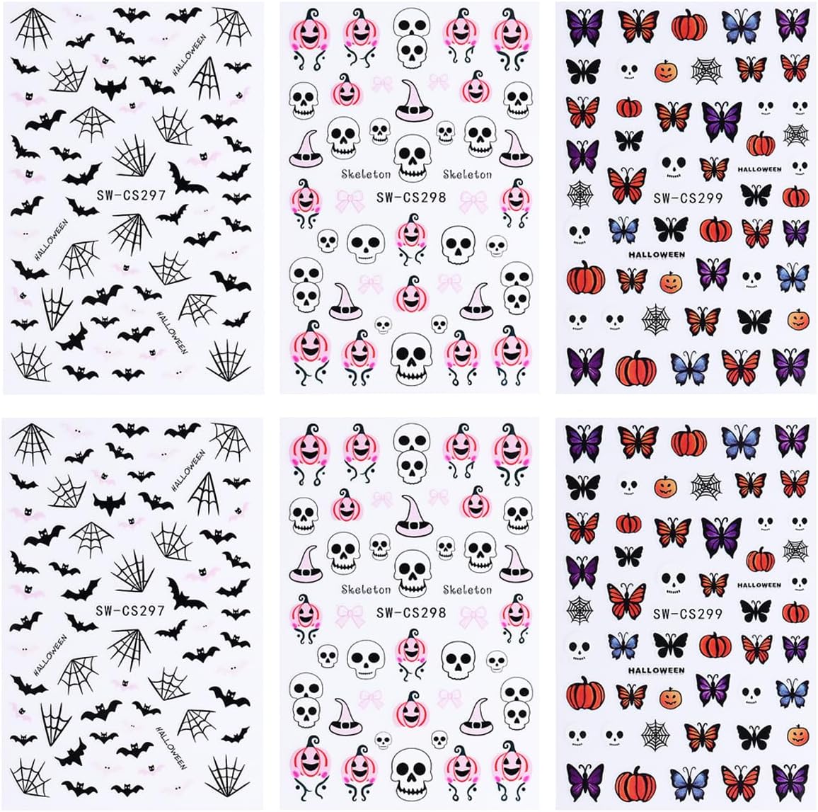 Halloween Nail Art Stickers Ghost Nail Decals 3D Horror Ghost Skull Spider Web Bat Pumpkin Butterfly Self-Adhesive Decals Designs Halloween Nail Supplies for Women Manicure Holiday Decorations 6Sheets