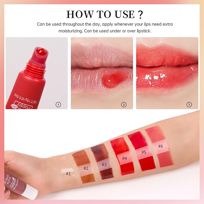 Erinde Lip Butter Balm, Moisture Hydration Lip Butter Gloss, Sheer Tinted Lip Mask and Lip Balm, Soothing Lip Treatment Care Makeup, Shine Lip Glow Oil for Dry, Chapped Lips, 05 Cherry