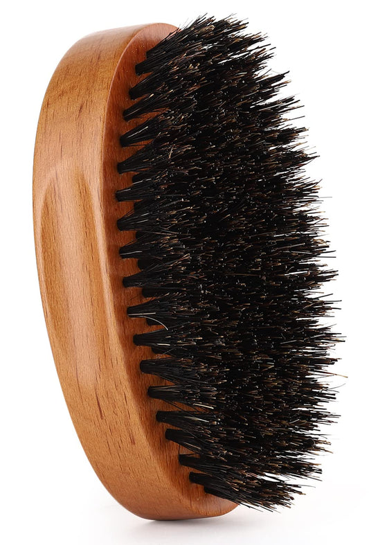 PERFEHAIR Boar Bristle Beard Brush for Men, Firm Bristles Wood Hair Comb for Mustache, Thin, Short Hair - Military Style