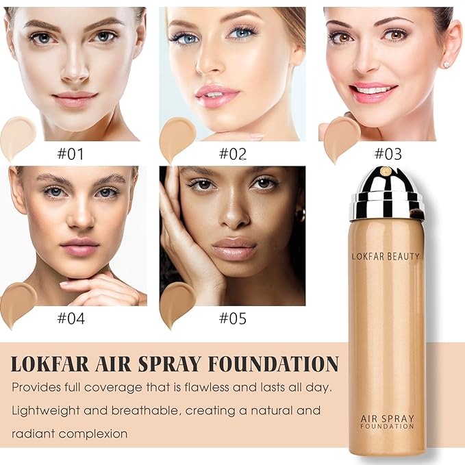AirBrush Foundation Spray, Silky Mist Foundation Spray Makeup Set with Brush, Full Coverage Foundation for Smooth Radiant Finish, Formula Breathable Lightweight Hydrating | #03 Warm Peach