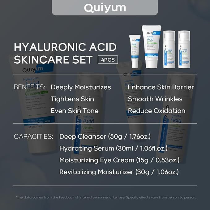 Skin Care Set, Hyaluronic Acid Travel Size Skincare Set W/ Low pH Cleanser, Moisturizer, Serum, Eye Cream, Toiletry Bag, Face Care Set Gift for Women Girls, Hydrating Anti Aging for Dry Skin