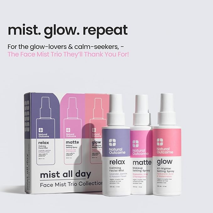 Face Mist Trio Collection – Hydrating Facial Mist Spray for Glowing Skin – Rosewater, Lavender & Hyaluronic Acid – Makeup Setting & Refreshing Face Spray Mist