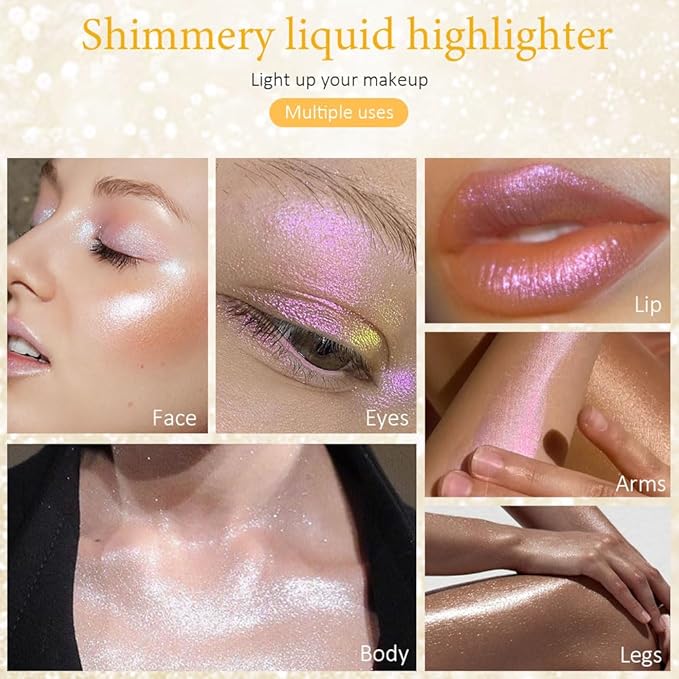 evpct Light Liquid Face Highlighter Makeup Waterproof Long Lasting Pearl White & Mermaid Pink Glimmer Glow Sparkly Glitter Body Shimmer Oil Luminizer Stick Highlight Illuminator for Face Cheek Eyes