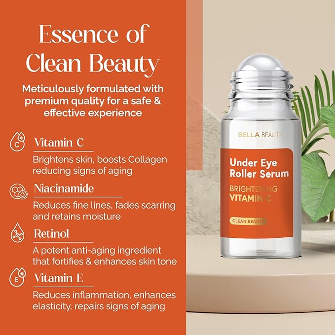 Eye Roller Serum with Vitamin C & Niacinamide - Eye Serum for Puffiness & Fine Lines - Anti Aging Korean Skin Care - 1.69 Fl Oz./50ml